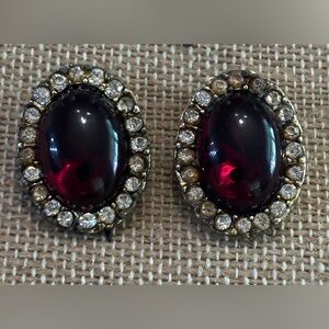Red Glass Clip On Earrings